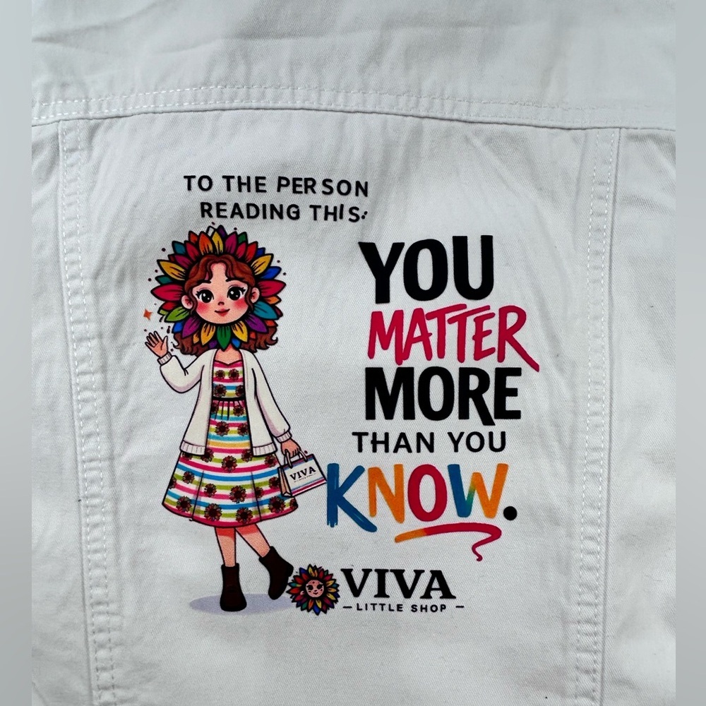 Custom White Denim Jacket “You Matter More Than You Know” Graphic size youth L - Picture 4 of 11